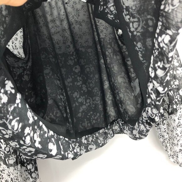 Joie Floral Print Caillie long sleeve Top Black White balloon sleeve Blouse M - Picture 7 of 15